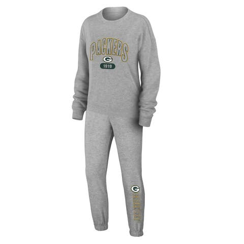 Women's WEAR by Erin Andrews  Heather Gray Green Bay Packers Plus Size Knitted Tri-Blend Long Sleeve T-Shirt & Pants Lounge Set