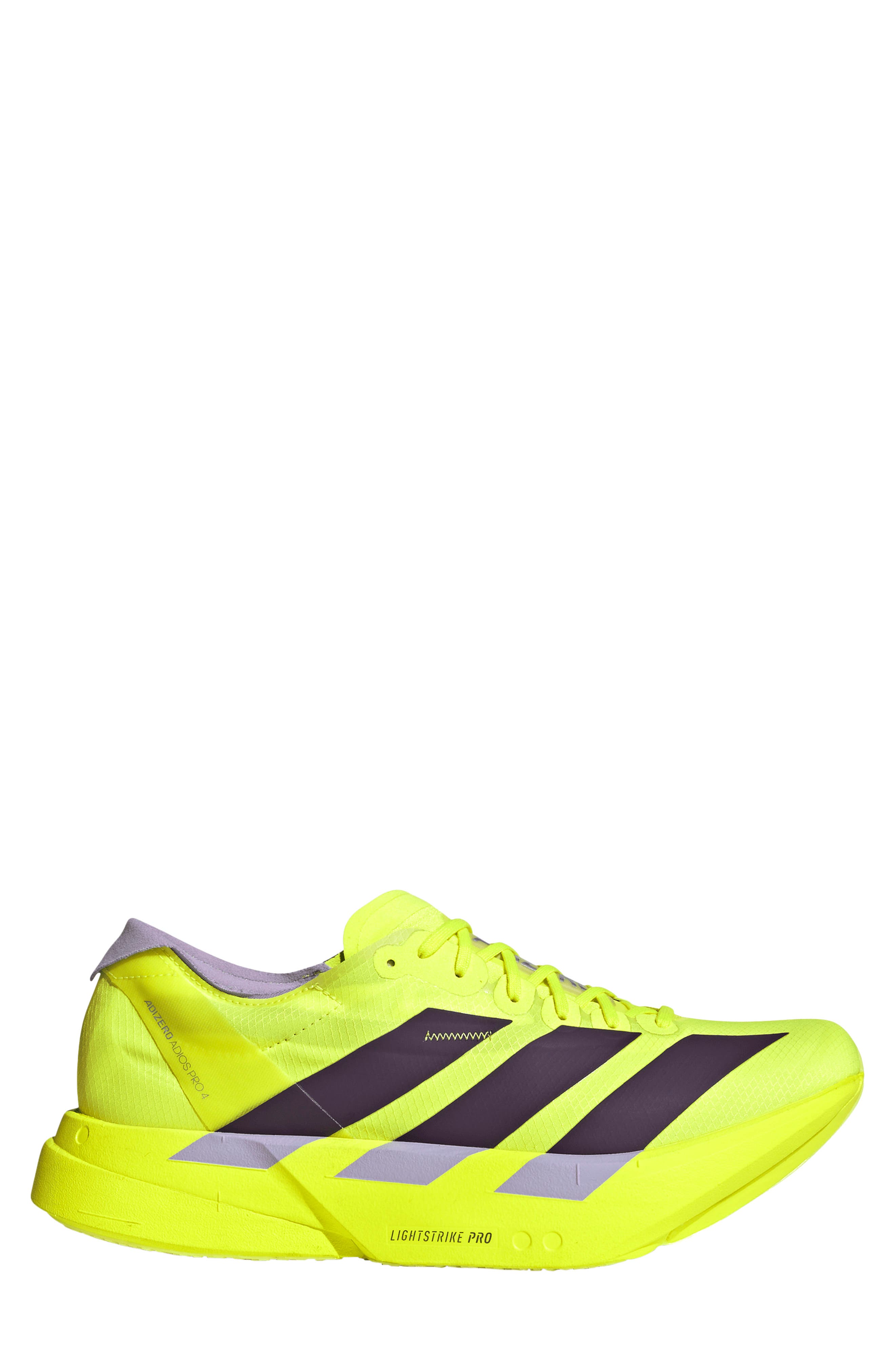 Adizero Adios Pro 4 Sneaker, Alternate, color, SYELLO/ AURPLU/ POWPLU