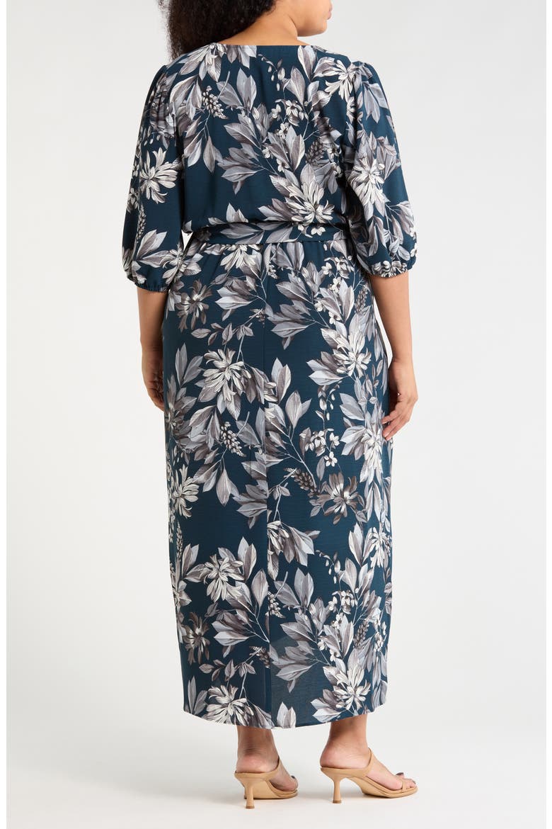 Floral Puff Sleeve Wrap Midi Dress, Alternate, color, DARK MALLARD