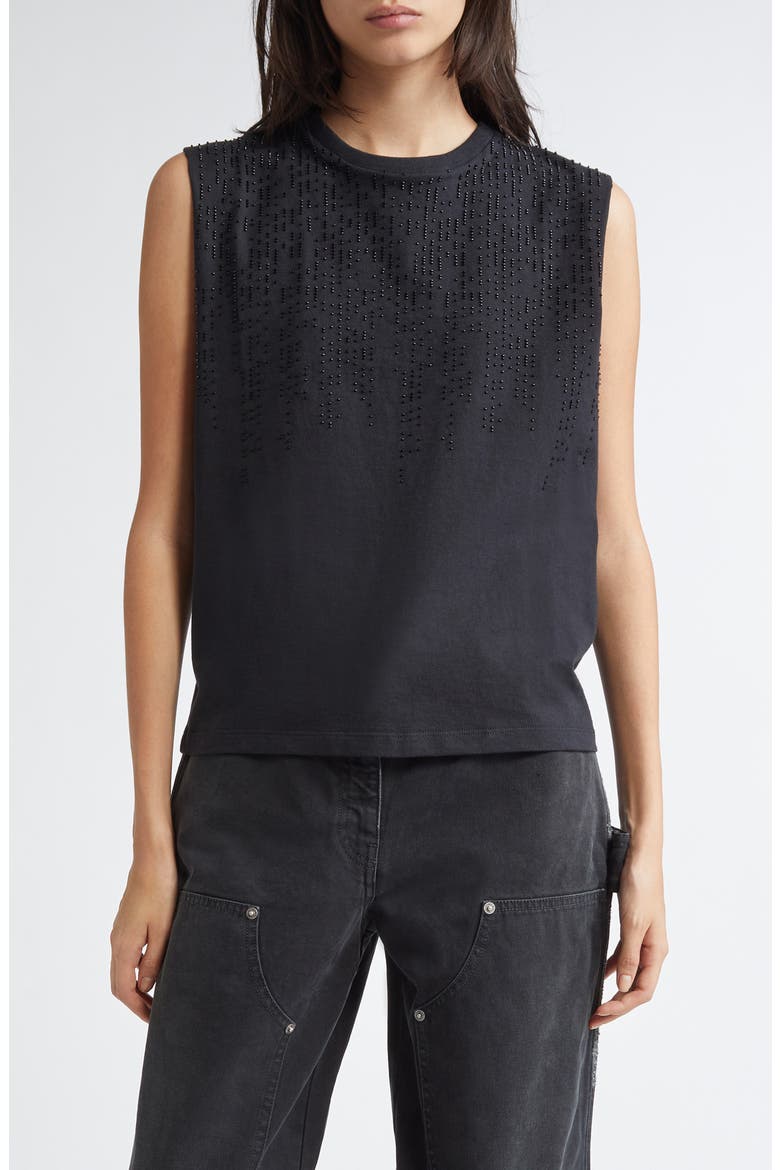 Journey Embellished Cotton Tank, Main, color, BLACK