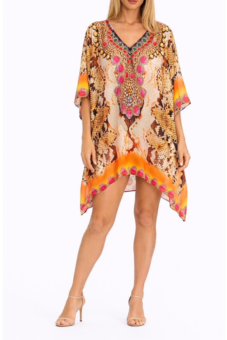 Snake Embossed Print Poncho, Main, color, YELLOW