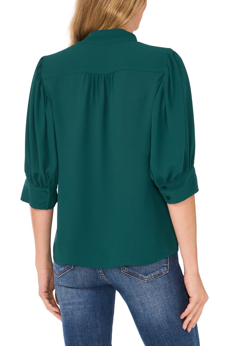 Puff Sleeve Button-Up Shirt, Alternate, color, DARK FOREST GREEN