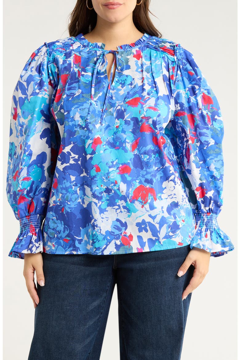 Canvas Floral Print Shirt, Main, color, CREAM-BLUE