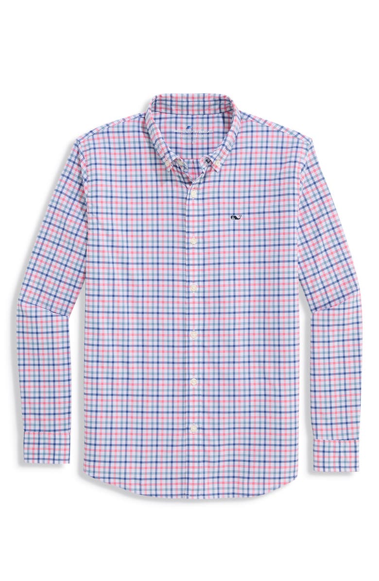 vineyard vines Kids' Forepeak Plaid Performance Button-Down Shirt, Alternate, color, Mai Tai