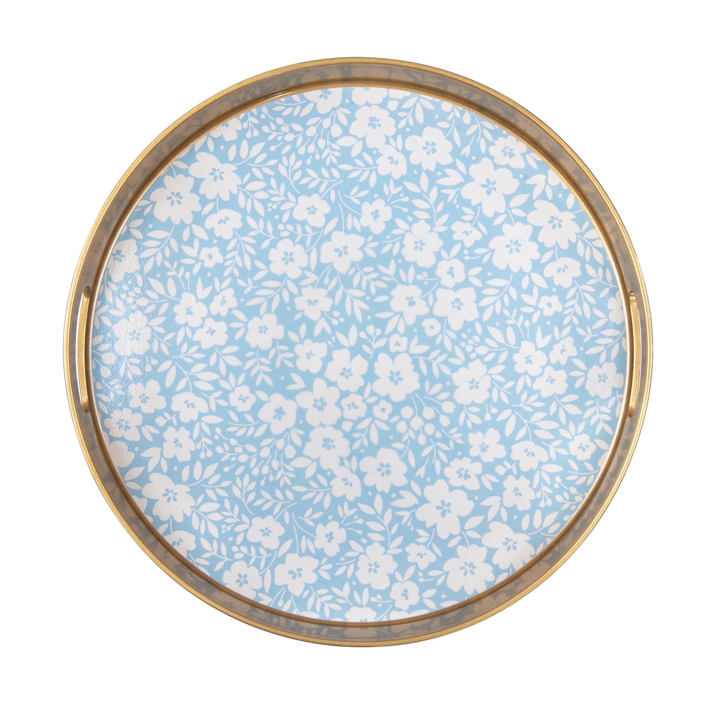 Totalee Gift Royal Floral Plastic Serving Tray Ceramic Blue
