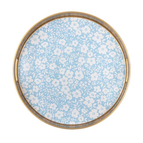 Royal Floral Plastic Serving Tray Ceramic Blue