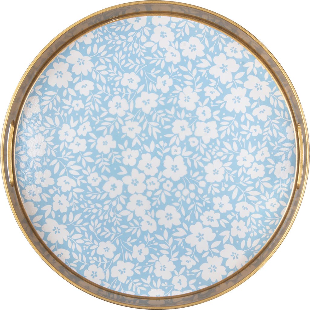 Totalee Gift Royal Floral Plastic Serving Tray Ceramic Blue