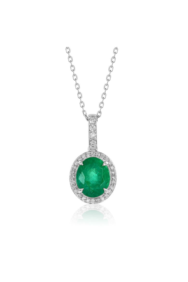 14K Gold 2.26cttw Oval-Cut Emerald & 0.17cttw Diamonds Pendant Necklace, Main, color, Green
