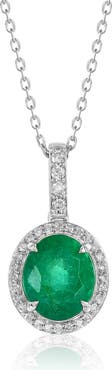 SOUZANA by Suzy Levian 14K Gold 2.26cttw Oval-Cut Emerald & 0.17cttw Diamonds Pendant Necklace