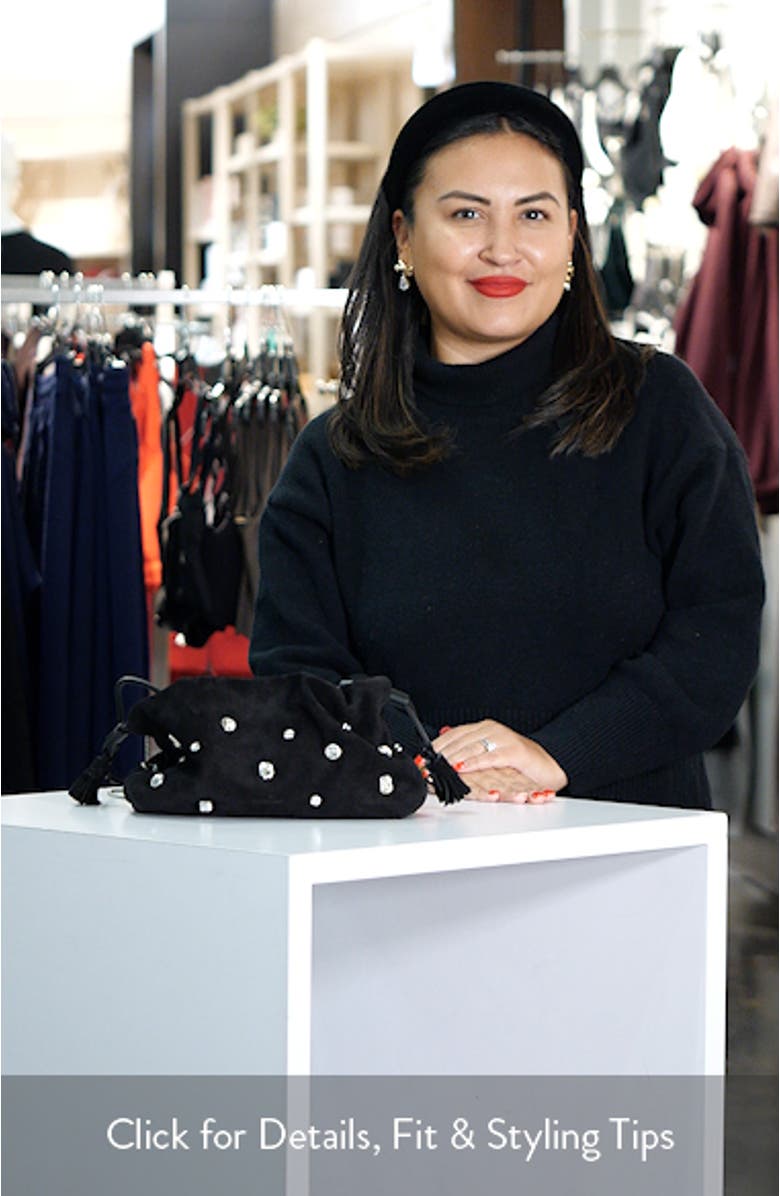 Small Stash Crystal Leather Drawstring Clutch, sales video thumbnail