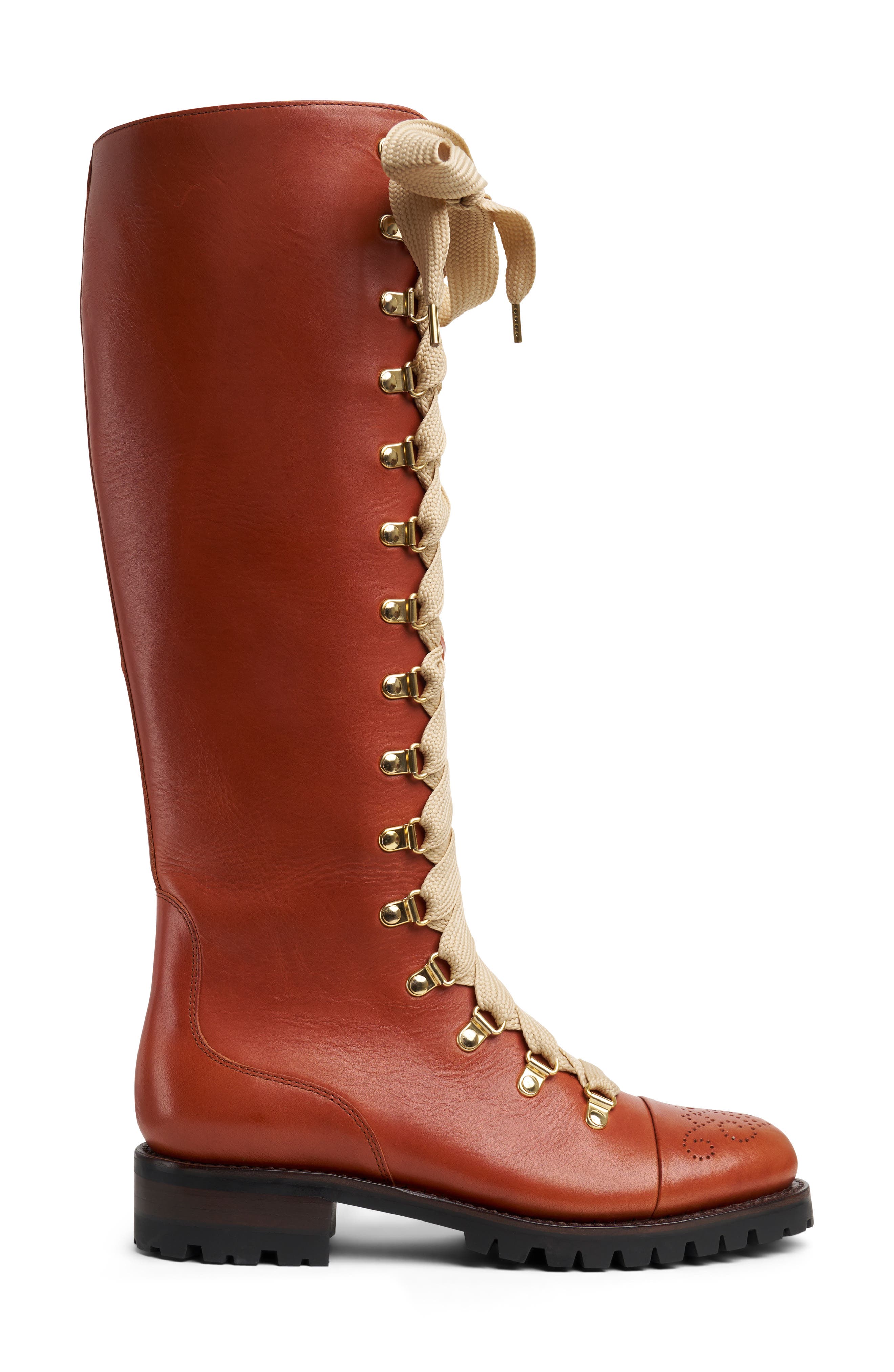 The Office of Angela Scott Mrs. Blake Knee High Lace-Up Boot, Alternate, color, Saddle