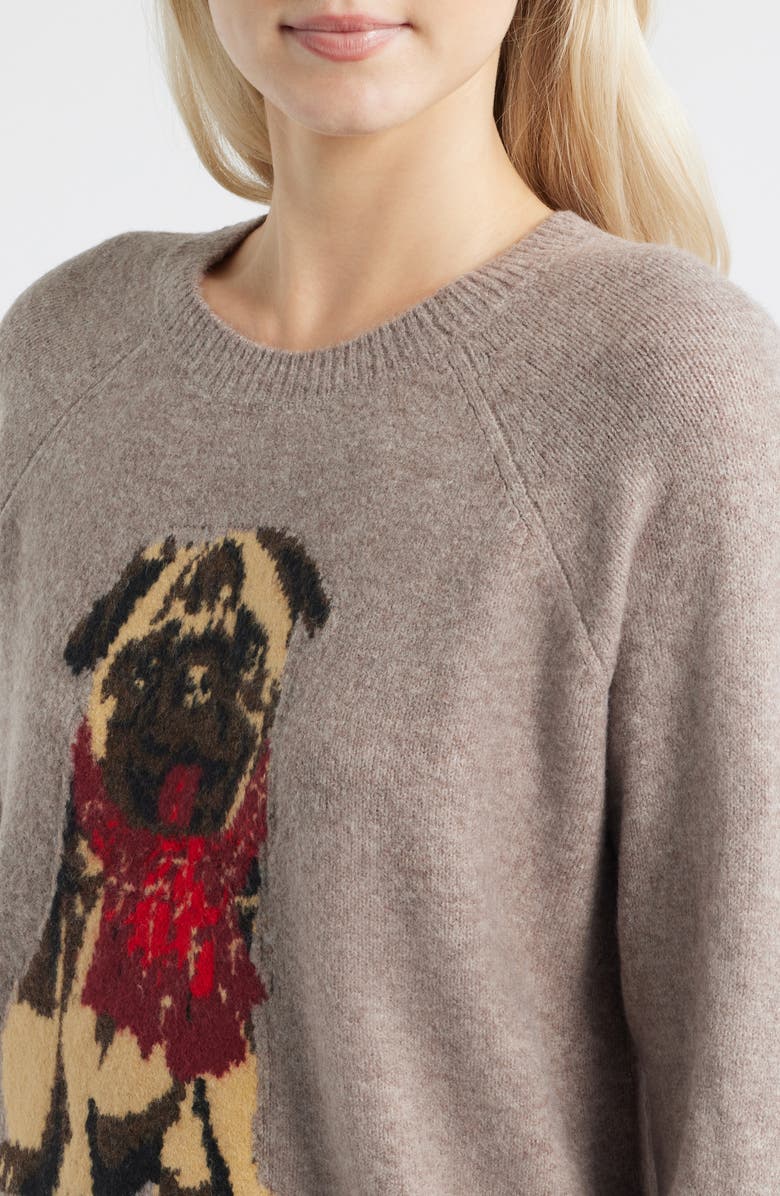 Lucky Brand Cloud Soft Pug Intarsia Sweater, Alternate, color, Taupe Heather