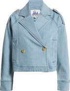 CITY BLUES Double Breasted Denim Crop Trench Jacket