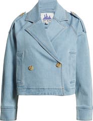 CITY BLUES Double Breasted Denim Crop Trench Jacket