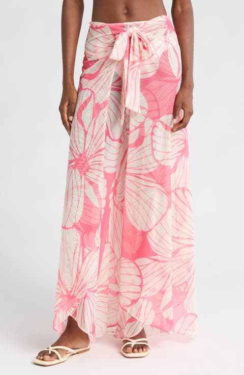 Floral Tie Waist Wide Leg Cover-Up Pants