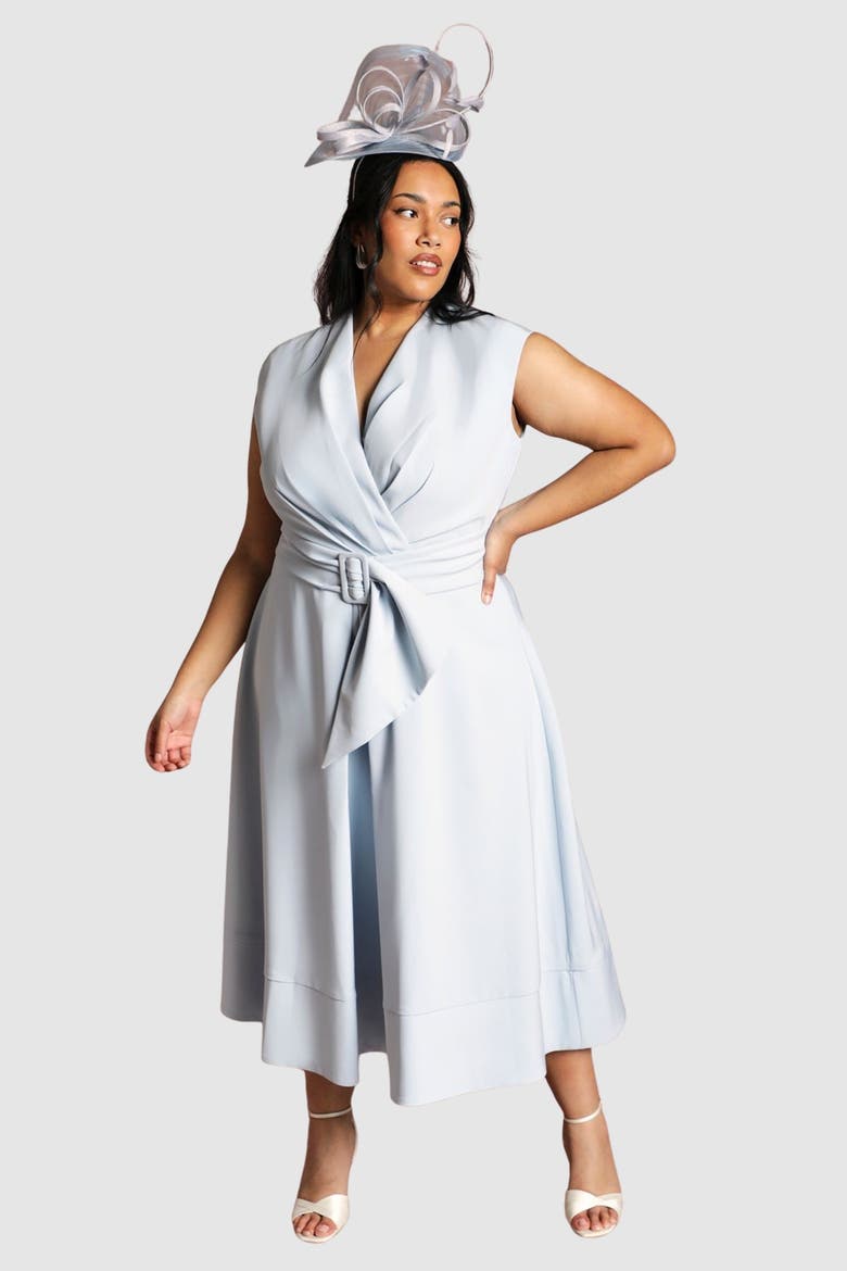 Plus V-Neck Belted Midi Dress, Main, color, Light Blue