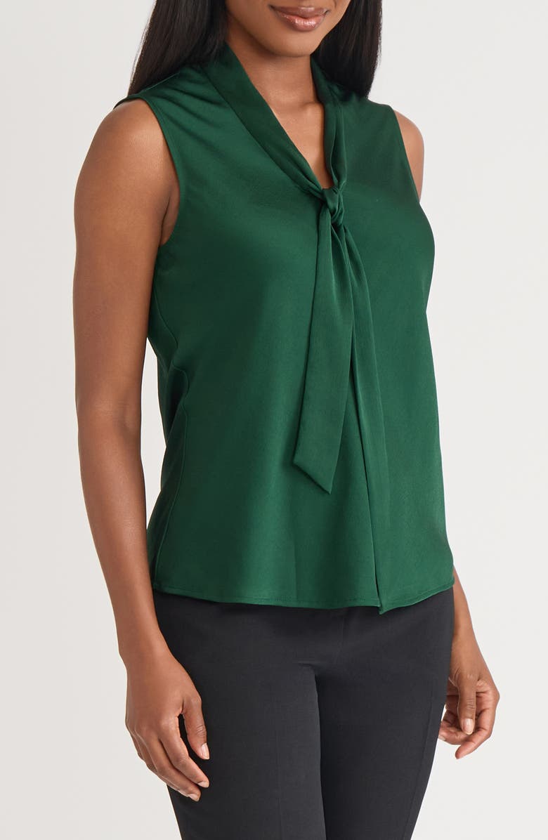 KASPER Bow Detail Sleeveless Satin Top, Alternate, color, Evergreen