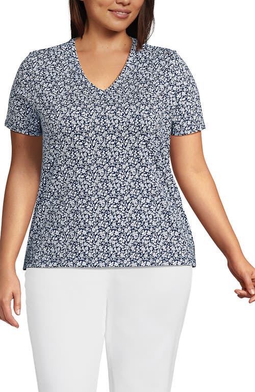 Lands' End Plus Size Relaxed Supima Cotton V-neck T-shirt In Deep Sea Navy Blossoms