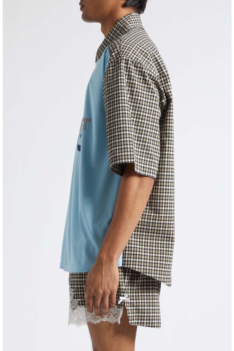 Mixed Media Oversize Polo, Alternate, color, BLACK GREEN LIGHT BLUE
