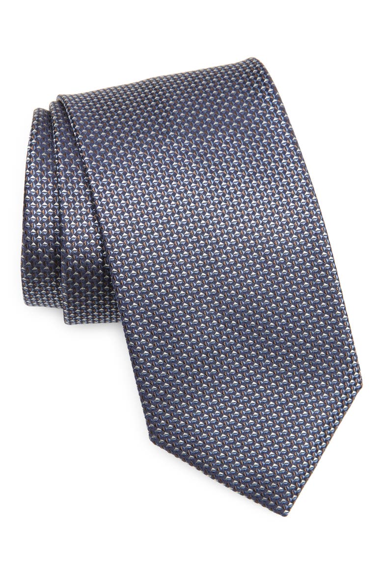 Geometric Pattern Silk Tie, Main, color, DARK BLUE MULTI