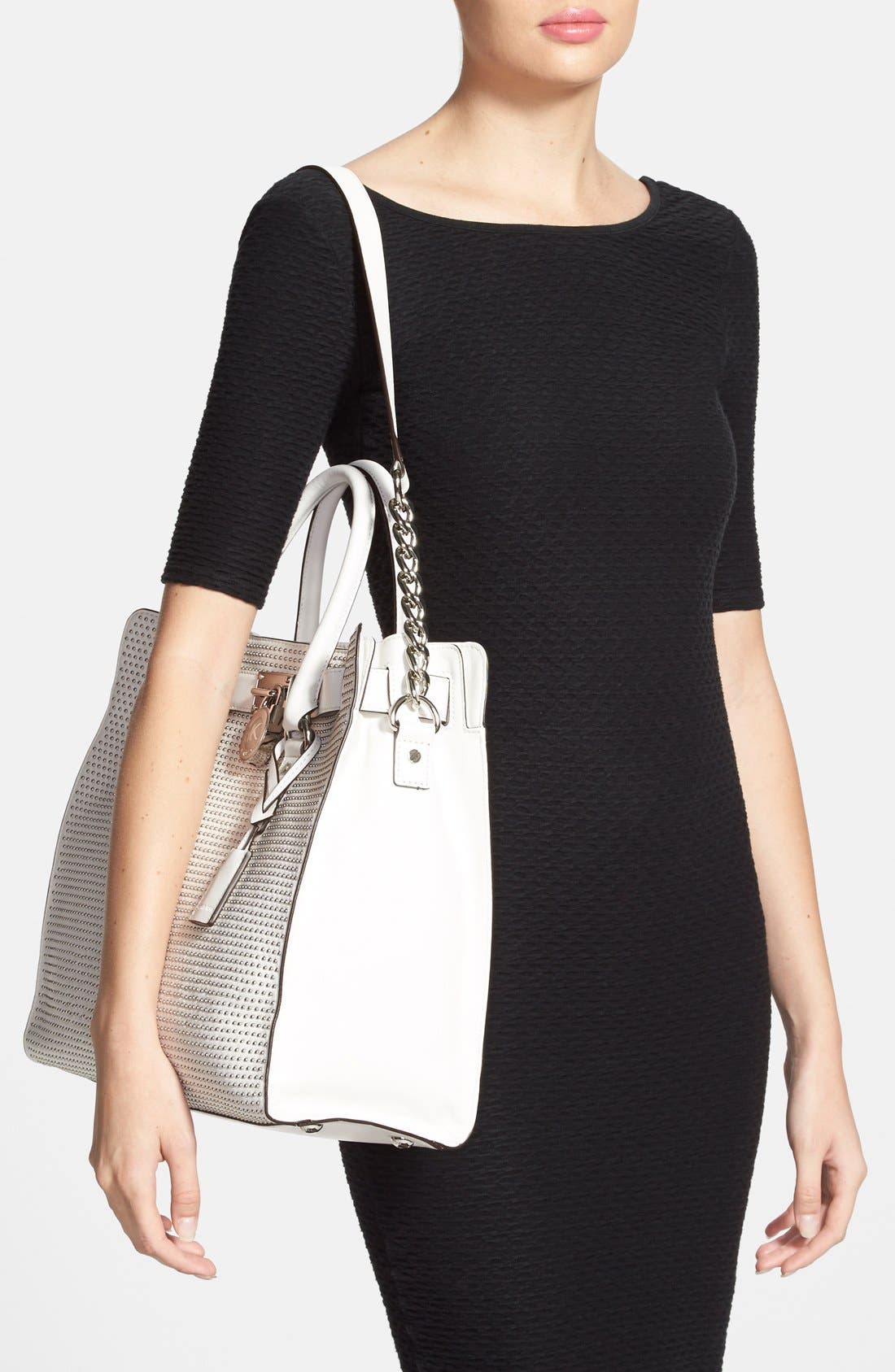 'Large Hamilton - Microstud' Leather Tote, Alternate, color, OPTIC WHITE