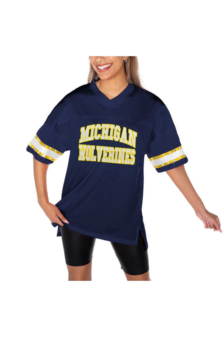 Women's Gameday Couture Navy Michigan Wolverines Until Kickoff Rhinestone Fashion T-Shirt, Alternate, color, Navy