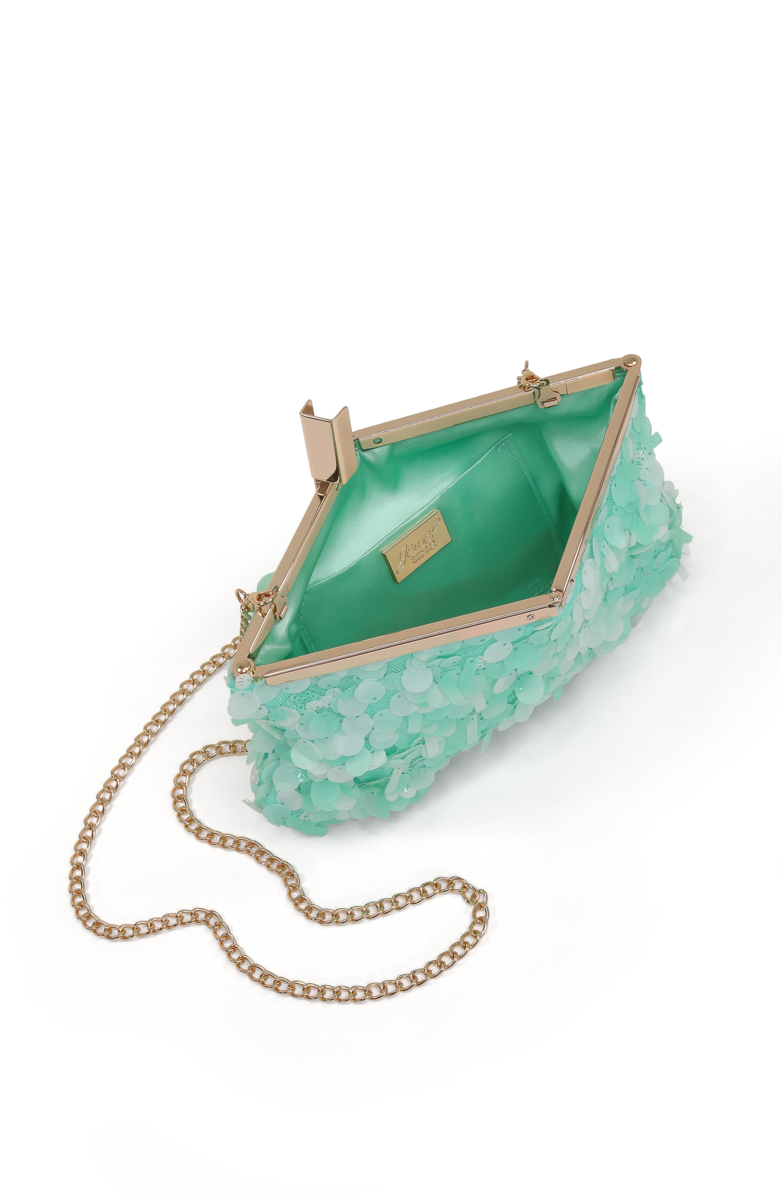 Jewel Badgley Mischka Briar Mixed Sequin Hinged Frame Clutch, Alternate, color, Light Mint Green