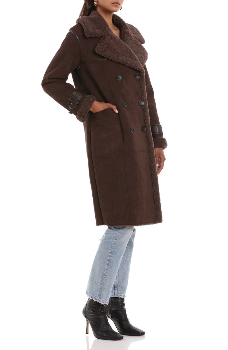 Avec Les Filles Faux Shearling Trim Double Breasted Coat, Alternate, color,