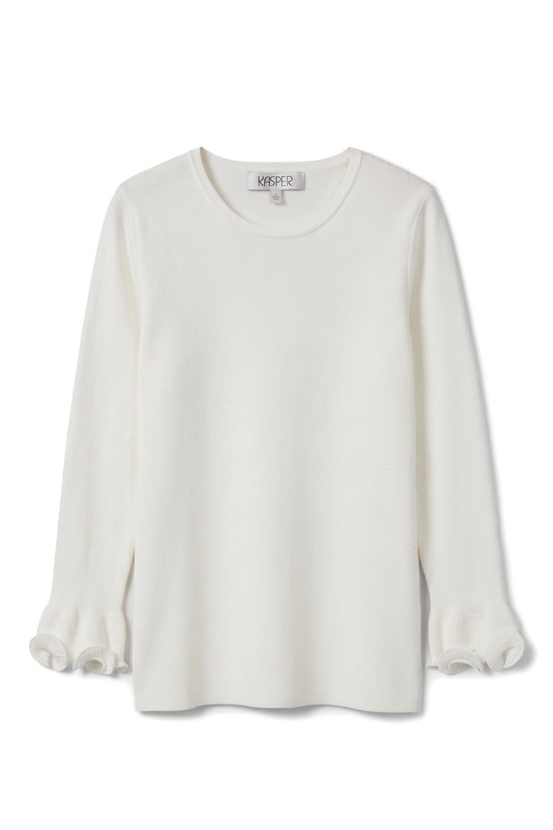 Sculptural Cuff Crewneck Sweater, Alternate, color, VANILLA ICE