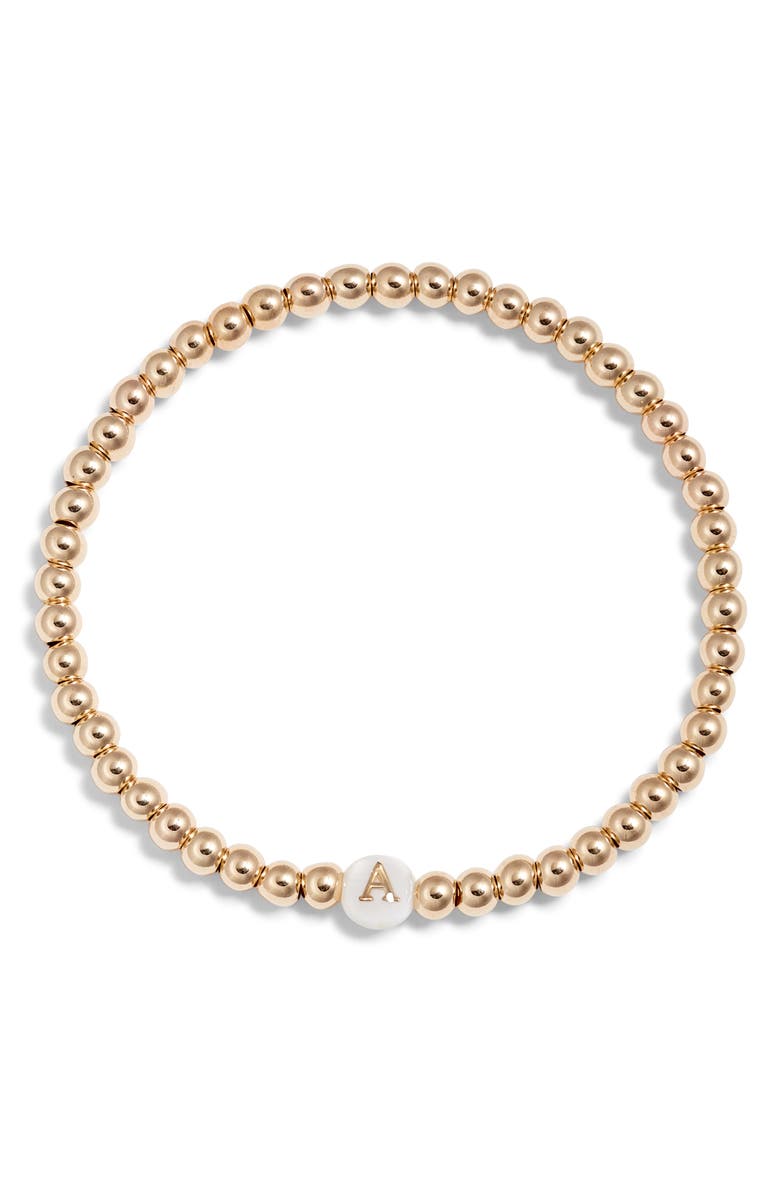 Nashelle Mother of Pearl Initial Beaded Bracelet, Main, color, Gold Fill A