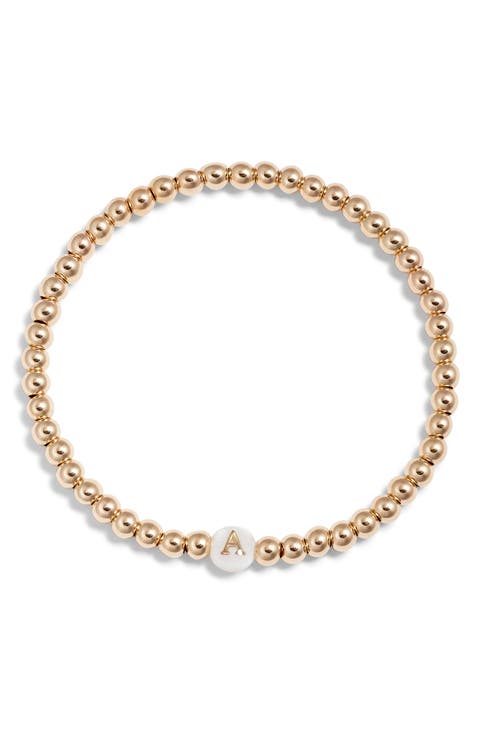 Mother of Pearl Initial Beaded Bracelet
