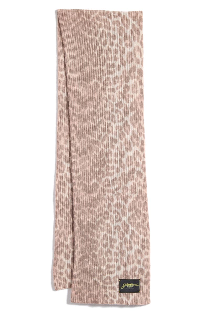 Ganni Leopard Wool Blend Knit Scarf, Alternate, color, Leopard