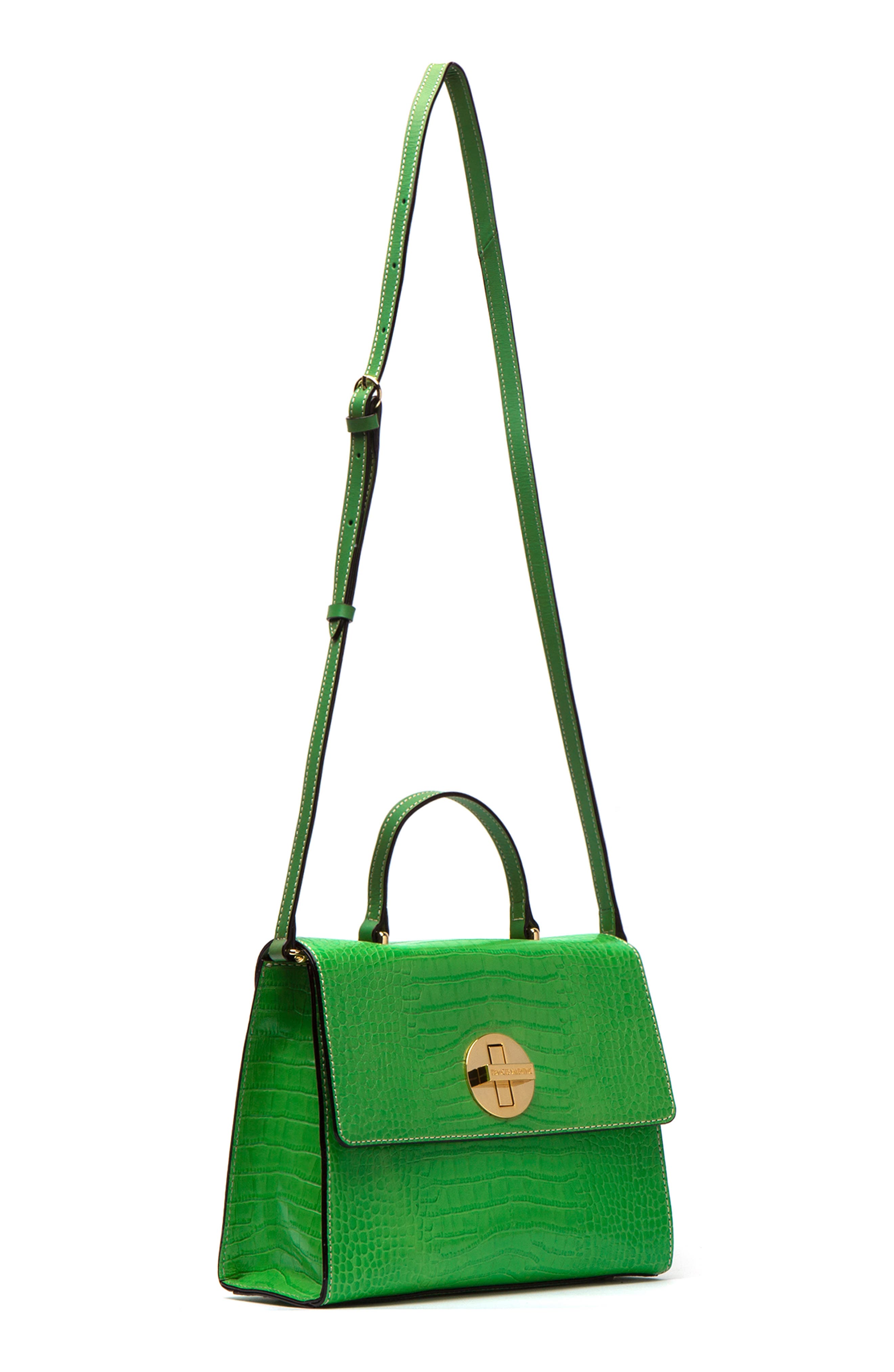 Holly Croc Embossed Leather Satchel, Alternate, color, GREEN