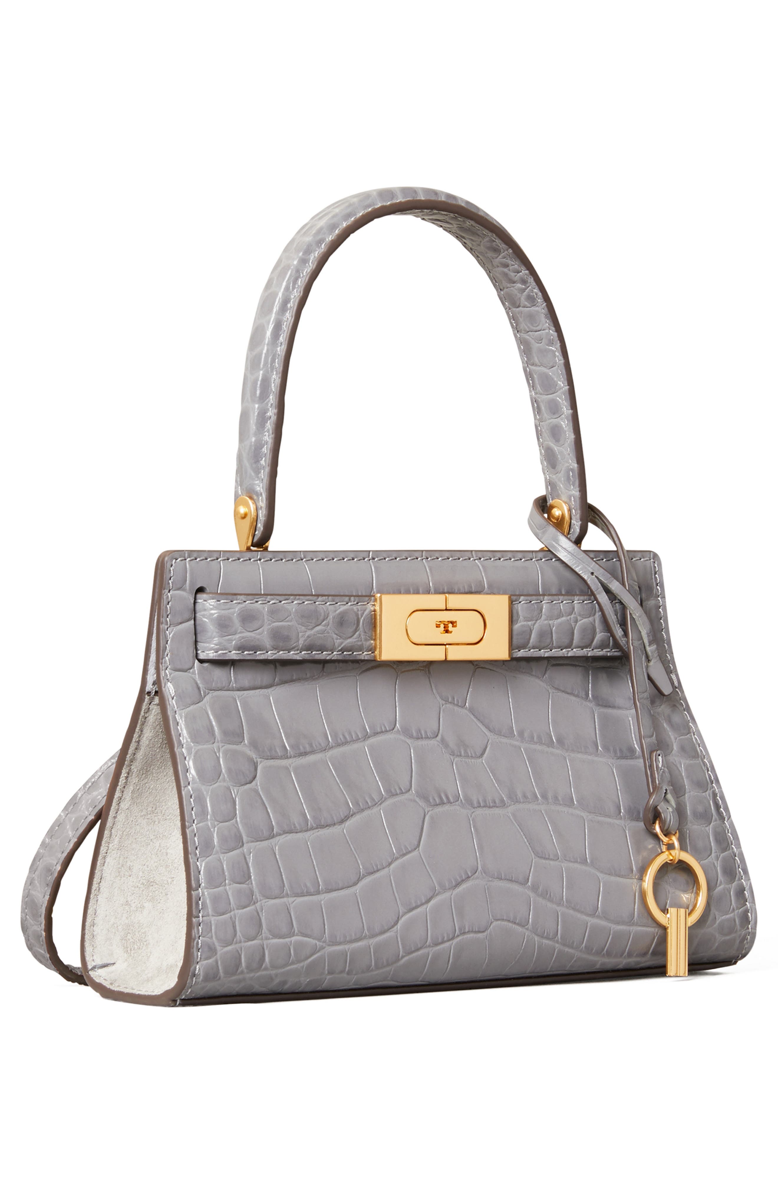 Tory Burch Mini Lee Radziwill Croc Embossed Leather Satchel, Alternate, color, 