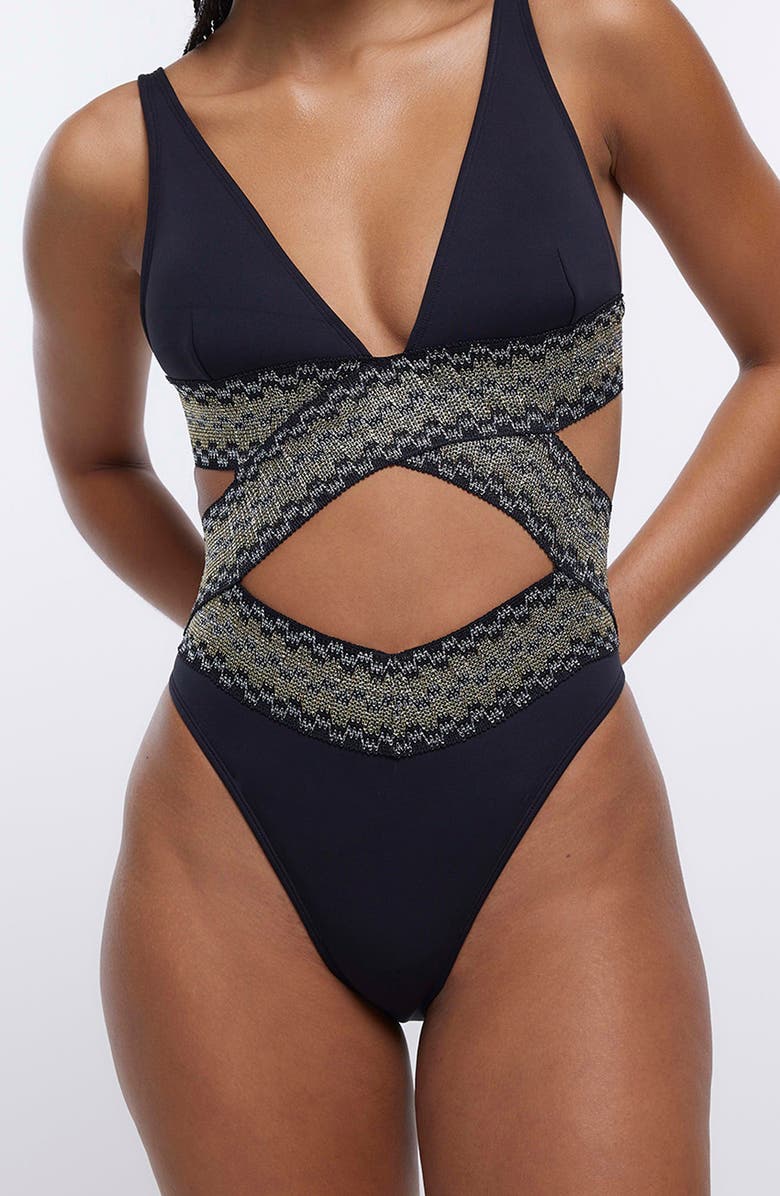 River Island Metallic Wrap Swimsuit, Alternate, color,