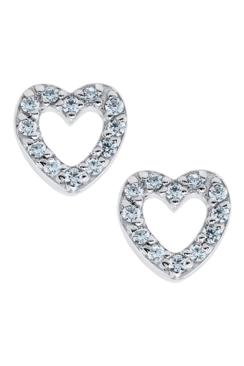 Sterling Silver Heart Stud Earrings, Main, color, SILVER