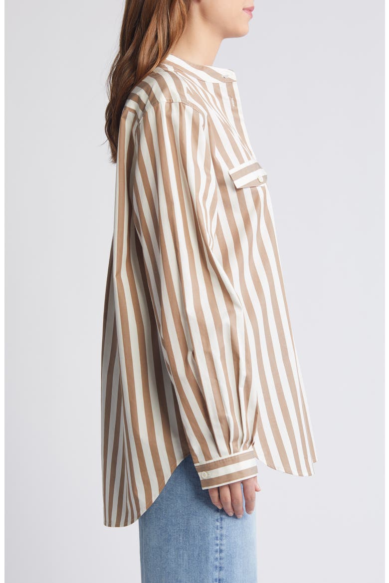 Stripe Pocket Button-Up Tunic Shirt, Alternate, color, MOCHA MULTI