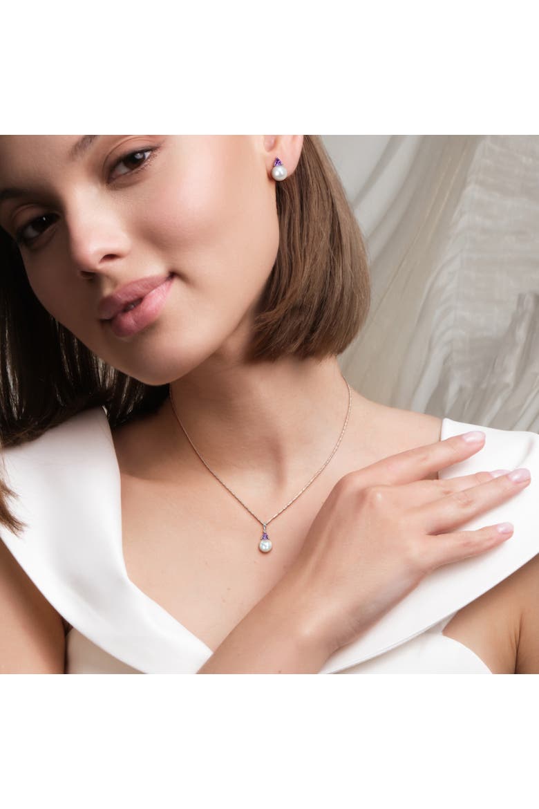 2-Piece Set Pearl Gemstone Necklace & Earrings 10k, Alternate, color, Amethyst