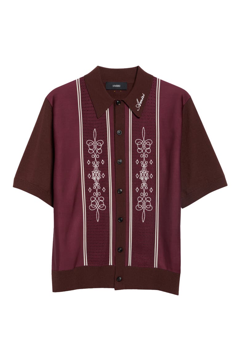 Paneled Short Sleeve Wool Blend Button-Up Sweater Shirt, Main, color, BRICK