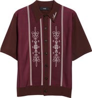 AMIRI Paneled Short Sleeve Wool Blend Button-Up Sweater Shirt