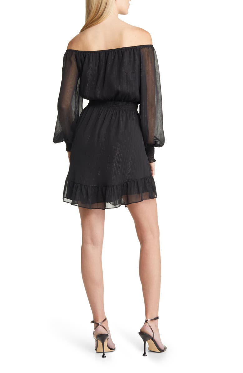 Charles Henry Metallic Off the Shoulder Long Sleeve Minidress, Alternate, color, 