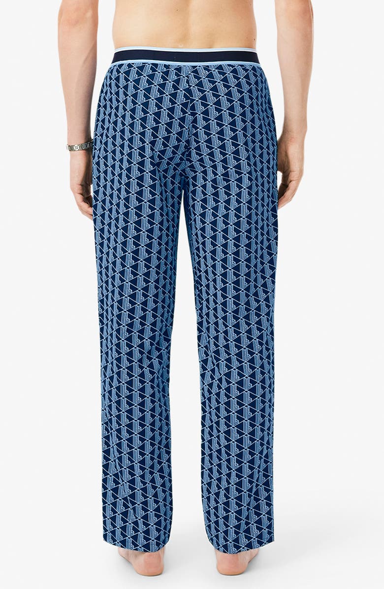 Lacoste Monogram Stretch Cotton Pajama Pants, Alternate, color, Navy Blue/ Overview