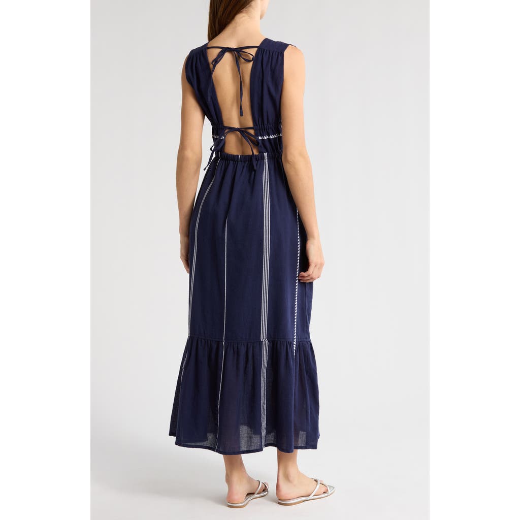 Lemlem Lelisa Plunge Cotton Cover-up Maxi Dress In Nunu Navy