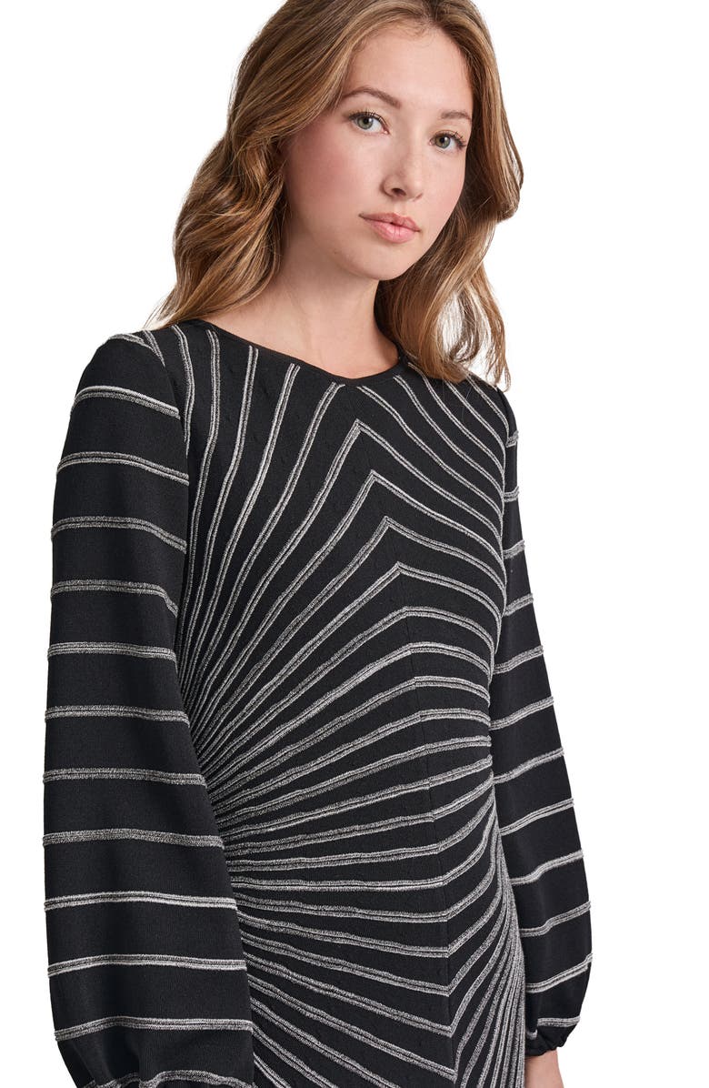Misook Soft Stripe Long Sleeve Melangé Knit A-Line Dress, Alternate, color, 
