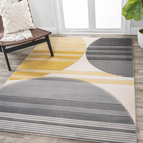 Jonathan Y Nicky Geometric Striped Circles Area Rug In Gray/yellow/cream