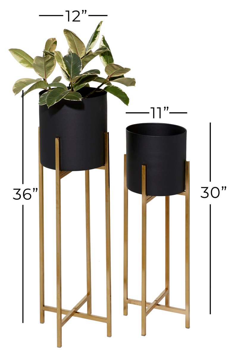 WILLOW ROW Black Metal Indoor & Outdoor Planter with Removable Goldtone Stand - Set of 2, Alternate, color,