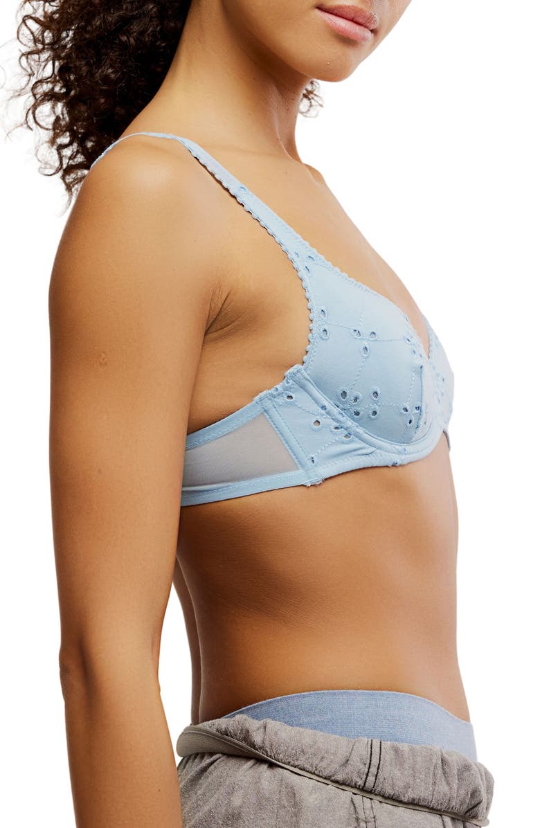 Free People Intimately FP Home Grown Stretch Cotton Eyelet Underwire Bra, Alternate, color, Clear Sky