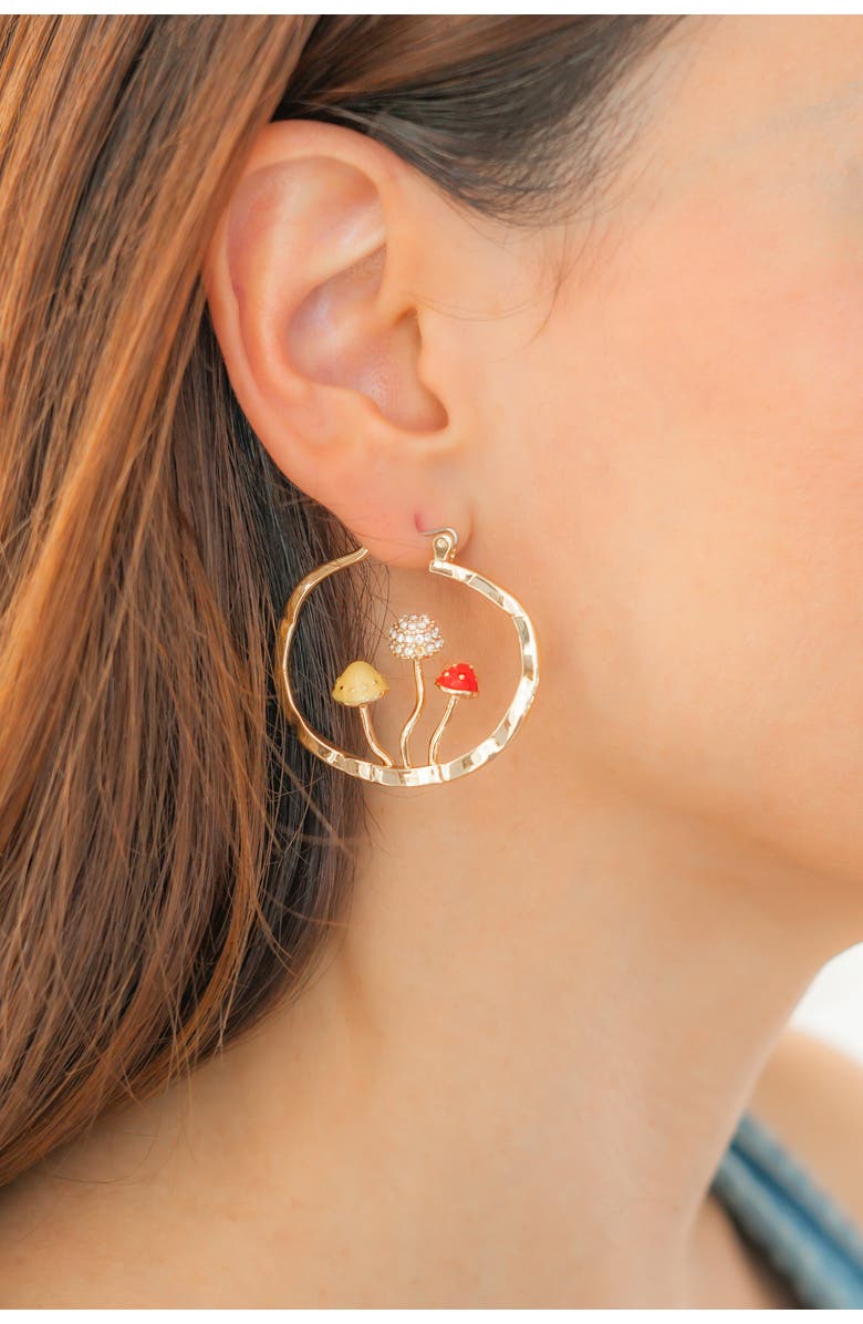 Mint & Lily Boho Mushroom Hoop Earrings, Alternate, color, Silver