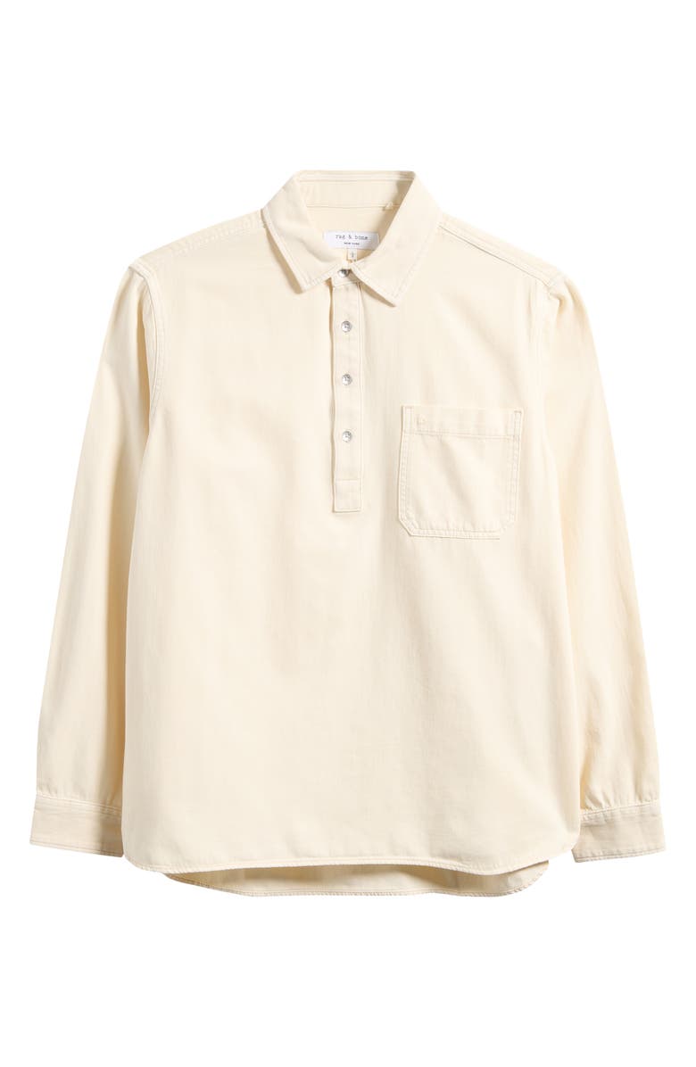 rag & bone Cotton Twill Long Sleeve Polo, Alternate, color, Ecru