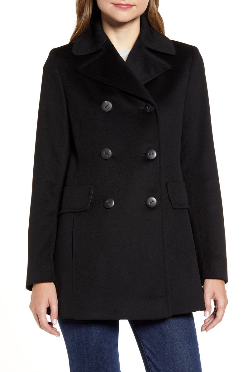 Fleurette Double Breasted Wool Peacoat, Main, color,